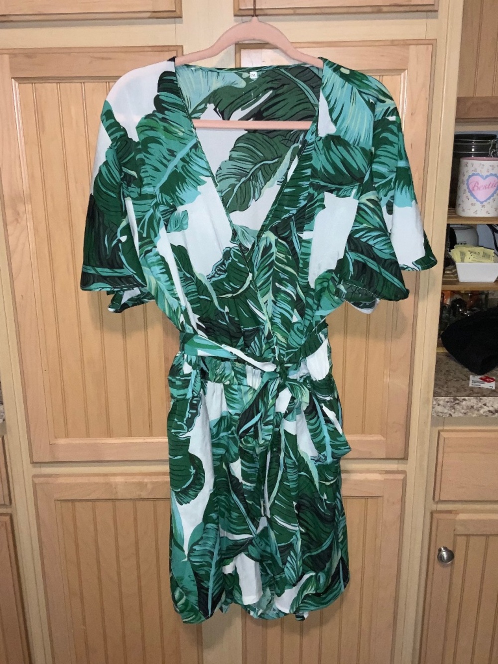 Women’s green tropical print romper preowned size 2XL